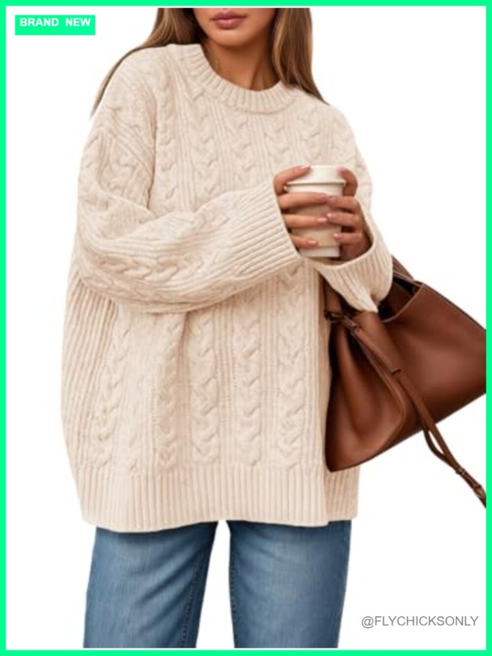 Saodimallsu Cable Knit Sweater Oversized Long Sleeve Chunky Crew Neck Pullover